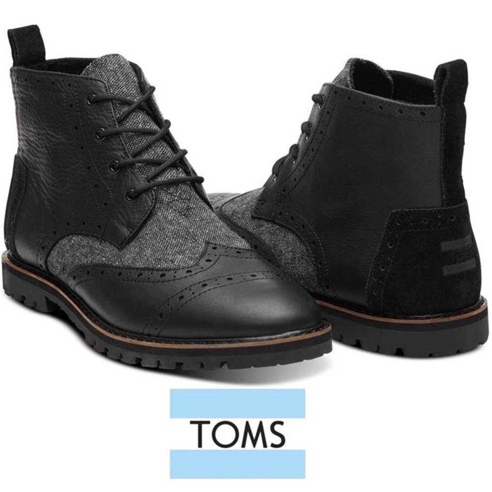 Tom's Leather Boots Fleck Speck Grey Brogue